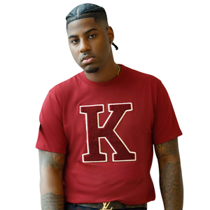Big K KAP Chenille camiseta granate algodón pesado cuello redondo fraternidad griega ropa bordada estilo universitario camiseta Casual - Product Image 4
