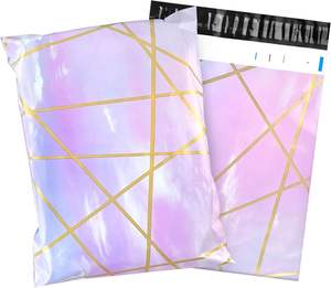 Bolsas de polietileno 25x33cm con cierre autoadhesivo, impermeables, resistentes a desgarros, duraderas, 2.3M, color morado con líneas geométricas doradas - Product Image 1