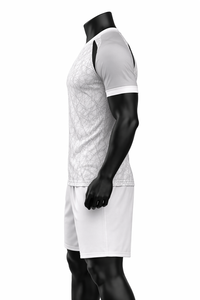 Ensemble de maillots de tennis pour hommes à manches courtes et col en V, imprimé géométrique blanc, personnalisable avec le nom de l'équipe, taille élastique, séchage rapide, 100% polyester - Product Image 3