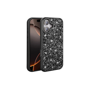 Coque de protection en silicone noir de luxe pour iPhone 16 Plus, style 'INS' avec paillettes brillantes, strass et diamants, anti-traces de doigts - Product Image 5