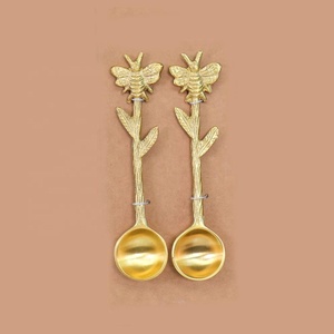 Juego de servicio de cena de Buffet para restaurante, cuchara ranurada, ensalada dorada, cucharas de buena calidad, juego de servidor de ensaladas con mango Acrílico - Product Image 4