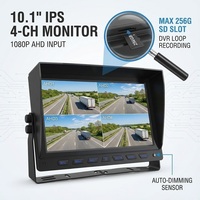 Moniteur Quad IPS 10,1 pouces 800 nit | DVR H.264 à 4 écrans partagés | Prise d'aviation à 4 broches | Système de caméra de recul 1080P pour camion, bus, camping-car