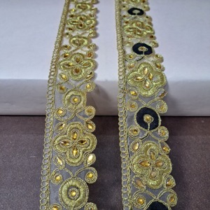 Encaje Bordado con Lentejuelas de Poliéster de Lujo y Larga Duración para Decoración de Vestidos de Novia, Blusa Sari de Proveedor Indio - Product Image 1