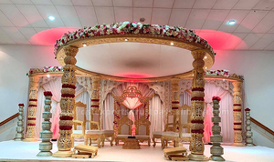 Increíble Mandap Dorado Decorativo para Bodas, de Fibra de Vidrio, Ligero, Desmontable, Cuadrado, Elegante Escenario para Bodas Indias, Tema Lagan - Product Image 4
