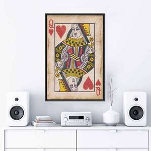 Impresión en lienzo de cartas de póquer modernas: elegante obra de arte de la Reina de Corazones, lienzo con marco negro - Product Image 1