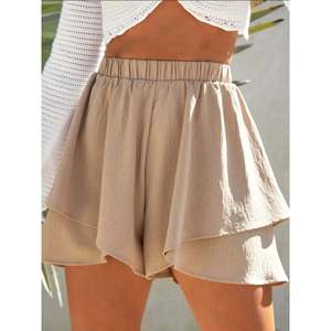 Pantaloncini da donna a vita alta in cotone con volant a strati, traspiranti, taglia XS, con logo personalizzato e decorazioni a fantasia - Product Image 1