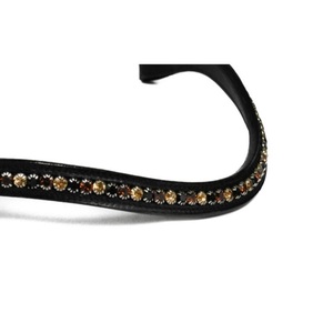 Bande de front de cheval en cuir avec des cristaux de cuivre d'or et de pierres noires chaîne diamante forme de vague bande de front de course de cheval - Product Image 3