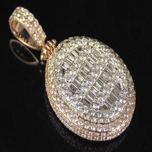 Hip Hop VVS Moissanite oro amarillo redondo y Baguette corte diamante Iced Out colgantes para hombres 925 plata esterlina - Product Image 1