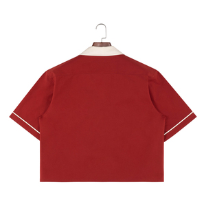 Custom Cotton Short Sleeve Covered Button Turn-down Collar Breathable <b>Summer</b> <b>Men's</b> <b>Shirts</b> Chain Embroidery Boxy Cropped Designer - Product Image 2