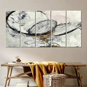 Modern Abstract <b>Black</b> Canvas Print: Elegant Saloon Wall Art Decor,5P:Gallery <b>Wrapped</b> - Product Image 1