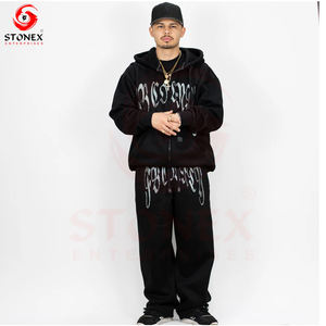 Chándales de hombre personalizados Sudadera con capucha elegante de talla grande con técnica de diamantes de imitación Ropa hecha a pedido - Product Image 1