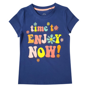 Camiseta de gran calidad para niñas, ropa 100% de algodón con estampado azul oscuro - Product Image 1