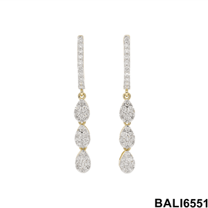 Women's Long <b>Dangle</b> Natural Brilliant Cut <b>Diamond</b> <b>Earrings</b> 14K Gold Rhodium Plated Symmetrical Minimalist Engagement Jewelry - Product Image 2