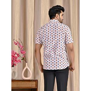 Chemise décontractée en popeline de coton blanche pour homme, imprimée, manches courtes, respirante, style western, taille XL - Product Image 6