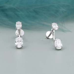Pendientes de Diamantes Ovalados Estilo Vintage en Oro Blanco de 14K y 18K, Oro Amarillo y Rosa, Certificados por IGI, Engaste de Garra, para Boda - Product Image 1