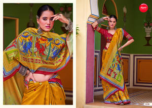 Radiant Royalty in Yellow: El Kozi Silk Yellow Rajmahal Saree es una mezcla perfecta de lujosa tela de seda Kozi, tejido exquisito - Product Image 5