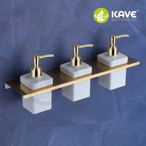 Distributeur de savon liquide triple moderne de luxe en acier inoxydable avec fixation murale PVD or pour salle de bain cuisine maison bureau durable - Product Image 6