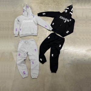 High Quality Custom Cropped Unisex Zip-Up Hoodie Sweatpants Jogger Tracksuit Set Men's <b>Patch</b> Embroidery Plus Size Winter - Product Image 2