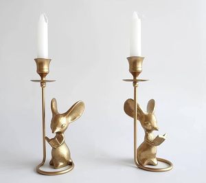 Portavelas de palo largo con forma de ratón, nuevo diseño, molde elegante para hacer velas, Metal de alta calidad en molde de vela chapado en oro de hierro - Product Image 1