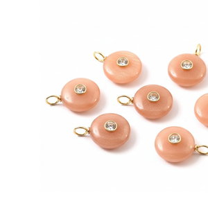 Colgante de piedras preciosas sueltas redondas de piedra lunar de melocotón llamativo, colgante con incrustaciones, joyería de moda, 925 Plata chapada en oro, piedra doble a granel - Product Image 5