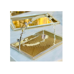 Metal <b>Serving</b> Tray Round Food Dessert Tray Gold Silver With Handles Elegance Home Decorative Tray Wholesale Suppliers - Product Image 2
