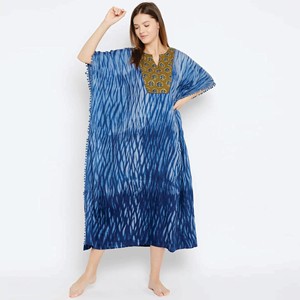 Fabricación personalizada de ajuste cómodo 100% algodón Maxi longitud Shibori tejido a mano Tie-Dye Loungewear Kaftan - Product Image 2