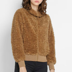 Lâche ajusté meilleure vente Article femmes Sherpa polaire à capuche prix de gros fermeture éclair Look mode basique Sherpa polaire veste - Product Image 3