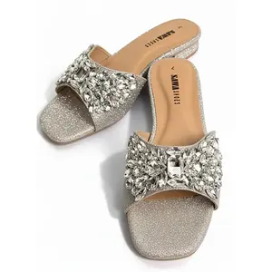 613 G Metallic Gold Jewel Slides Lightweight Breathable Summer Upper Printed with <b>Soft</b> PU PVC Insole for Outdoor Use - Product Image 1