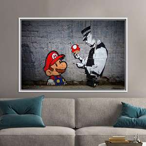 Impression sur toile Super Mario Graffiti : Art de style Banksy pour salle de jeux, toile encadrée blanche - Product Image 1