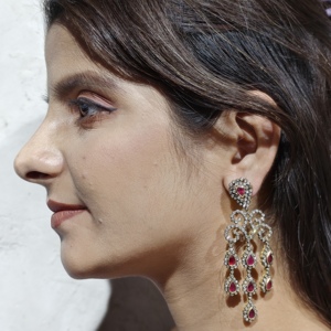 REYES One Of A Kind Jewelry Estilo victoriano 14K Oro 925 Plata Diamante real con rubí Pendientes colgantes de piedras preciosas para mujer - Product Image 5