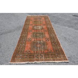 Tapis turc de grande surface classique Orange vert 4.5 X 11.7ft motif abstrait laine et support en latex pour salon - Product Image 1