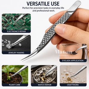 Pinzas Curvas de Precisión de Acero Inoxidable para Extensión de Pestañas, Punta Fina, Agarre Antideslizante, Herramienta Profesional - Product Image 5