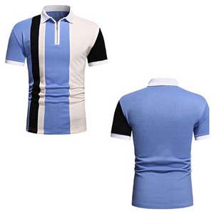 Men's Color Blocked Short Sleeve Polo <b>Shirt</b> Striped Knitted Casual Zipper <b>Collar</b> Blue White Black - Product Image 6