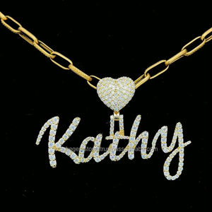 2025 Valentines Day Present Gold Plated Custom Letter With Heart Hook Initial Hip Hop Personalized Cursive Name Pendant Necklace - Product Image 1