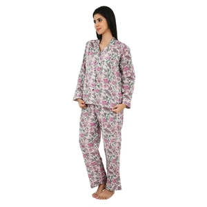 Pure Cotton Ensemble <b>Pyjama</b> with Printed Panama Block Spring Nightwear and Salon Clothing Nightdress Hand Block Printed Vase - Product Image 6