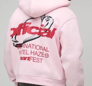 เสื้อฮู้ดสวมหัวผ้าฝ้ายหนาเสื้อฮู้ดโอเวอร์ไซส์เปิดไหล่ตกแบบกำหนดเองสีชมพู - Product Image 2