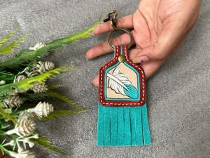 Nuevos llaveros de borla encantadores bonitos de cuero de Color genuino hechos a mano reales, gran oferta, llaveros turquesa modernos de estilo occidental - Product Image 4