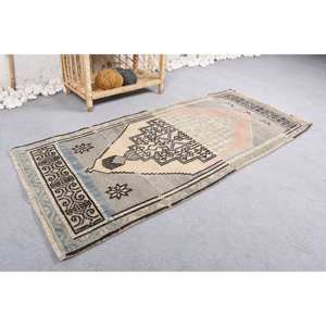 Alfombra de lana Vintage de 2x4,5 pies (60x136cm), Beige, rosa, patrón geométrico de retazos, respaldo de látex, diseño de pasillo rectangular, viscosa - Product Image 2