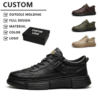 Chaussures basses décontractées en cuir noir pour hommes, baskets en cuir grainé à lacets, plateforme à semelle épaisse antidérapante, style streetwear