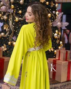 2025 nouveauté élégant traditionnel musulman jaune citron vert robes marocaines décontracté respirant vêtements pour les femmes arabes - Product Image 4