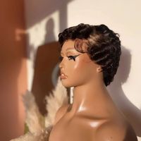 Perruque courte bouclée 13x4 Lace Front pour coupe Pixie, cheveux humains vierges brésiliens, style court pour femmes noires, dentelle transparente, 6 pouces