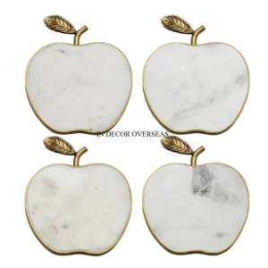 Apple Shape Designer Color blanco Mármol y bordes chapados en oro Accesorios de mesa Posavasos de aspecto atractivo para suministros de bebidas - Product Image 2
