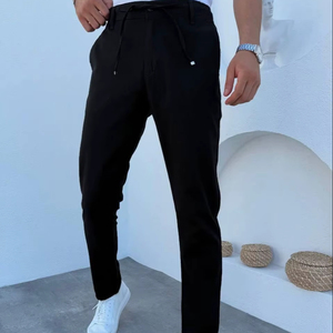 Pantalones elásticos ajustados de color azul marino para hombre, pantalones de oficina inteligentes informales, cintura elástica con cordón, algodón recto, Hip Hop, impermeables - Product Image 1