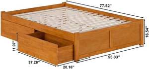 Lit plateforme en pin massif de conception traditionnelle, durable, avec tiroirs de rangement, couleur caramel clair, style panneau, marque TNT - Product Image 4