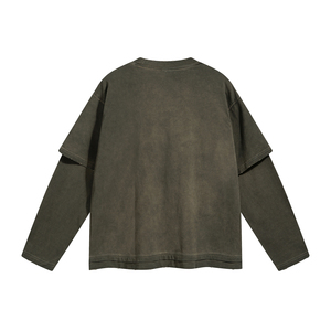 Camiseta de manga doble con lavado ácido gráfico Hip Hop de lujo con cuello redondo a la moda de alta calidad - Product Image 2