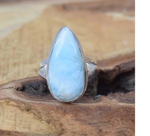 Bague en forme de poire Larimar bleu 925 argent Sterling pierre précieuse naturelle bijoux élégants faits à la main cadeau de noël - Product Image 3