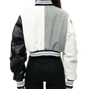 Veste universitaire d'hiver de haute qualité, vente en gros de vestes universitaires en laine à manches en cuir pour femmes - Product Image 6