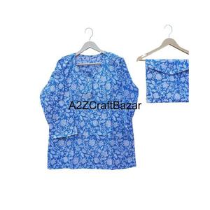 Conjunto de Pijama para Mujer, 100% Algodón, Estampado Floral Digital, Cuello con Cordón, Mangas Cortas, Largo Completo, a la Moda - Product Image 2