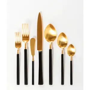 Migliore qualità sostenibile eco-friendly posate coltello forchetta cucchiaio oro e nero due tonnellate posate Set perfetto per mangiare la cena