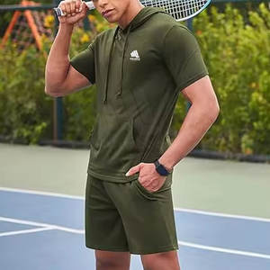 Oferta Especial: Conjunto de Sudadera con Capucha y Pantalones Cortos para Hombre, Talla Grande, Casual, Color Sólido, Transpirable, Cintura Elástica - Product Image 2